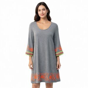 Uncle Frank Dress Womens Small Gray Floral Embroidered 3/4 Bell Sleeve Shift